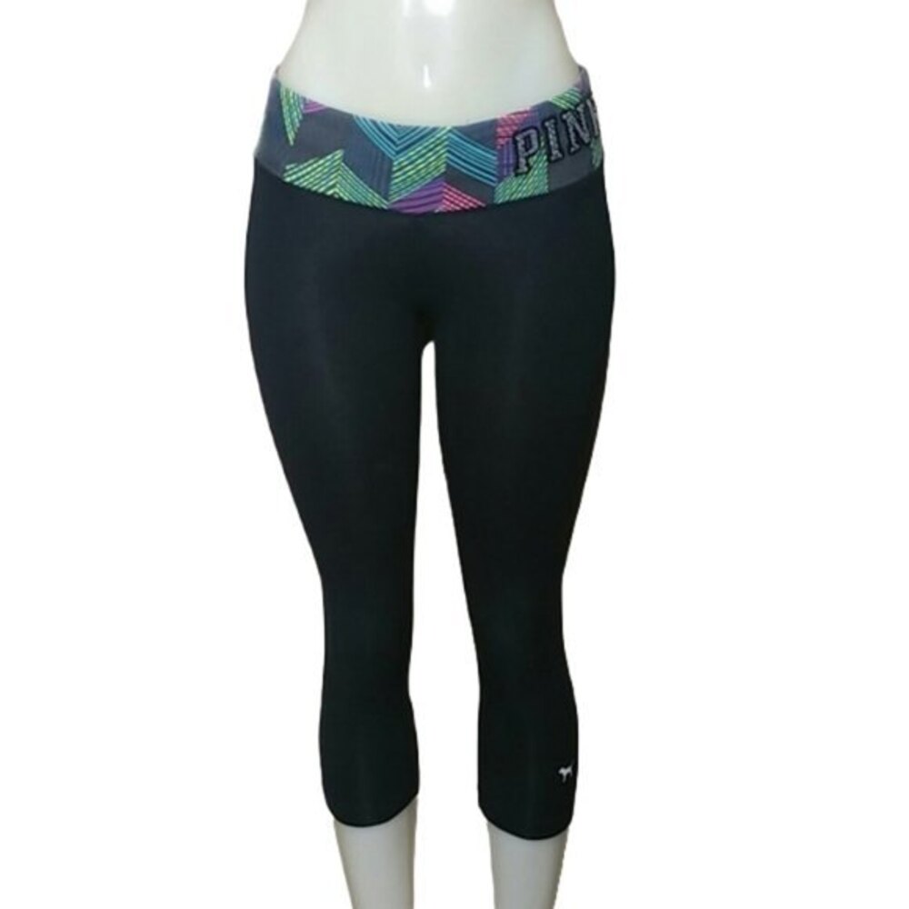VS Victorias Secret PINK Black Capri Yoga Leggings Womens Size XS